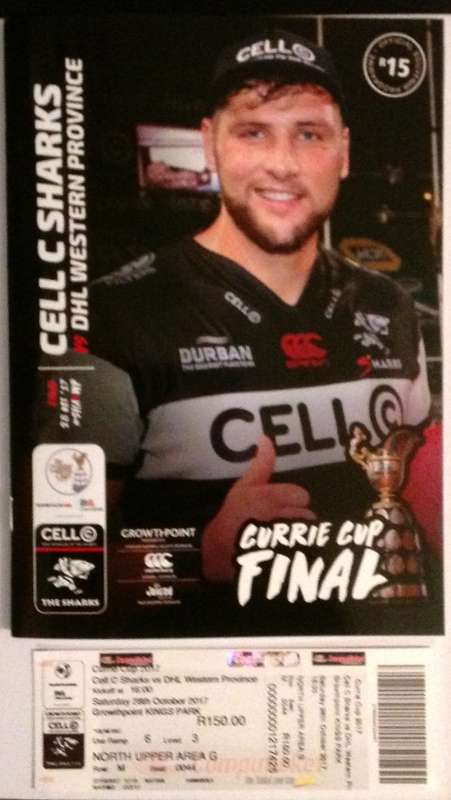 Sharks v WP (Currie Cup Final Programme and Ticket - 28 October 2017)