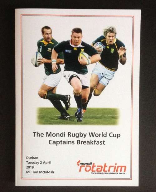 SA Rugby Captains signed Menu Card (2019)