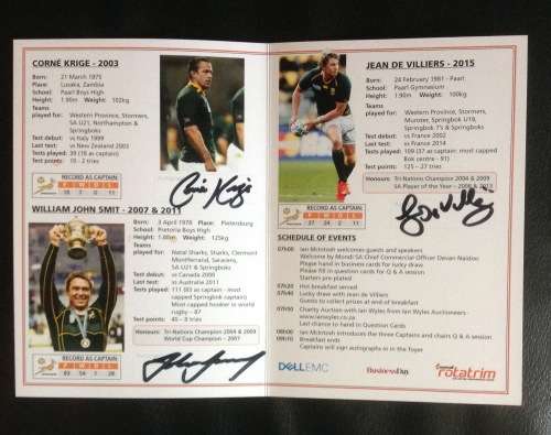 SA Rugby Captains signed Menu Card (2019)