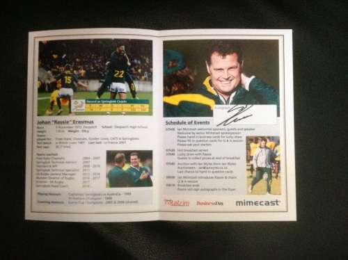 South Africa Rugby Menu Card 2019 (signed Rassie Erasmus)