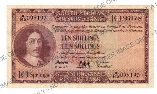 MH de Kock 3rd Issue, 10 shillings 1957 EF+