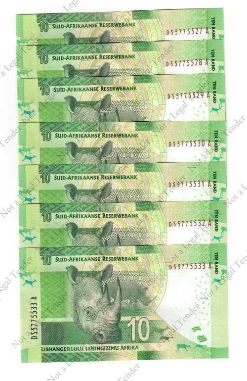 Gill Marcus 3rd Issue, 7 x Consecutive numbers UNC,  DS5775527 - 33 A