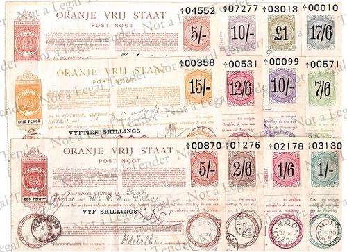 Oranje Vrij Staat Post Noot Collection ~With different colour varieties & low numbers