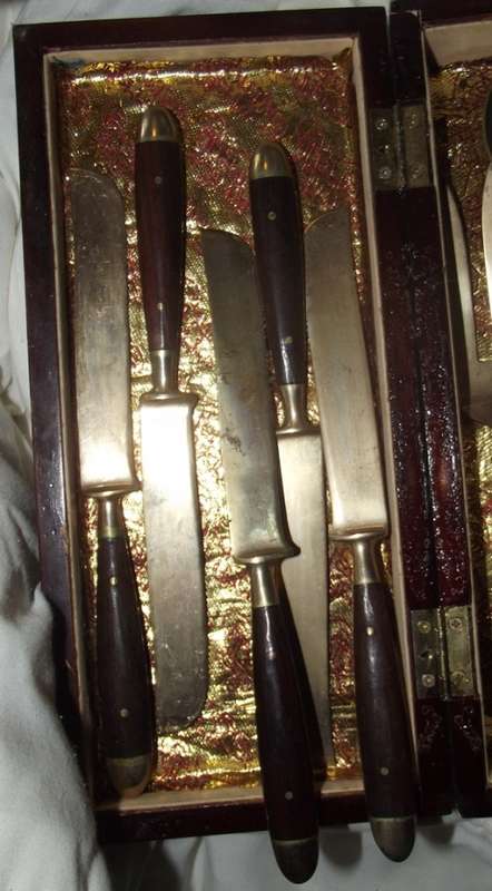 60 piece brass and wood cutlery set