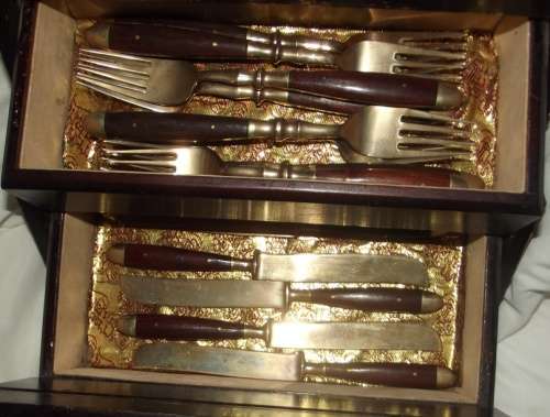 60 piece brass and wood cutlery set