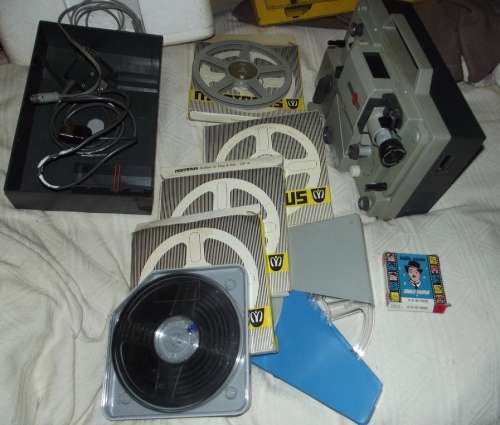 8mm Projector with films and splicer and editor