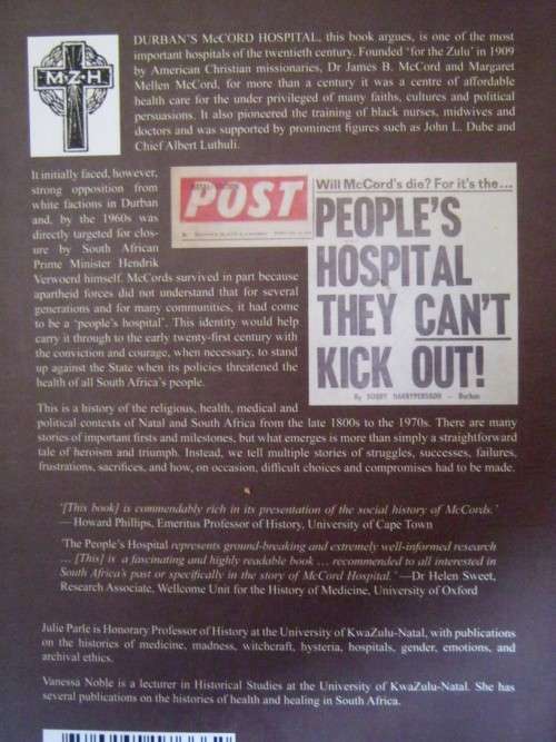 The Peoples hospital . A History of McCords ,Durban 18901970