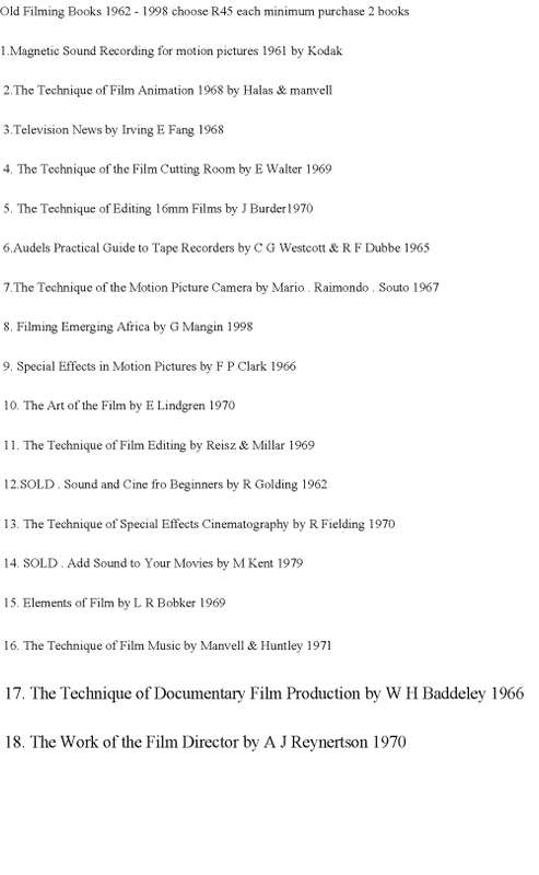 Old Filming Books 1962 - 1998