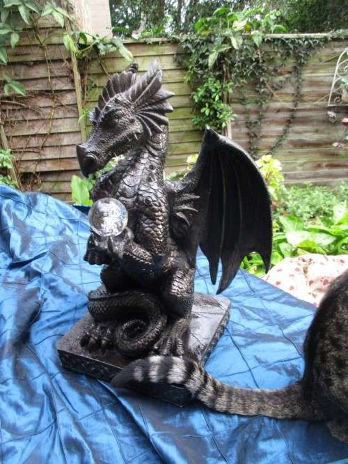 50cm Giant Black Dragon  holding an Orb