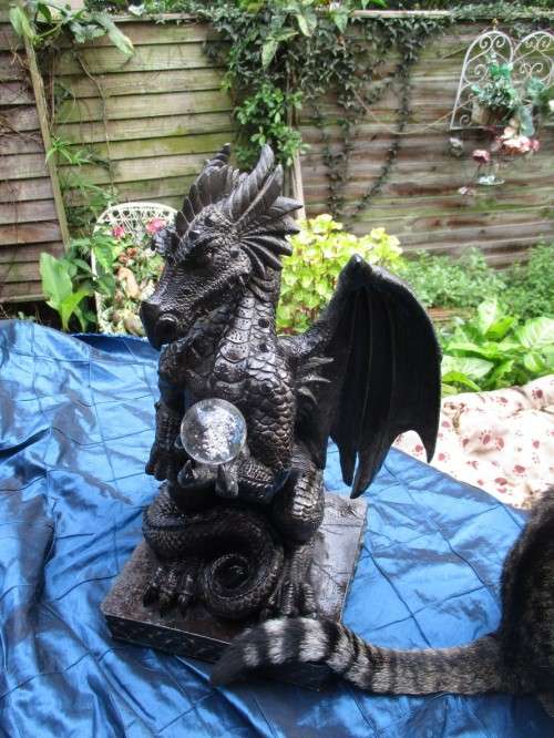 50cm Giant Black Dragon  holding an Orb