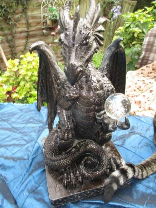 50cm Giant Black Dragon  holding an Orb