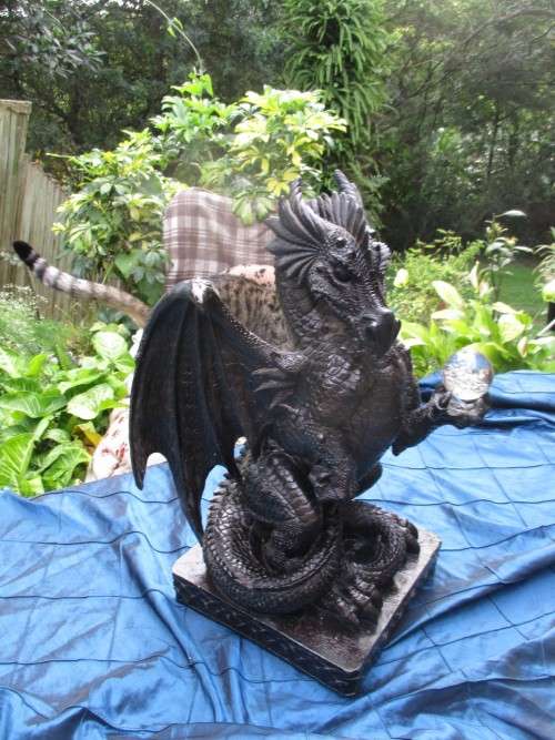 50cm Giant Black Dragon  holding an Orb