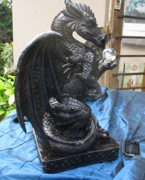50cm Giant Black Dragon  holding an Orb