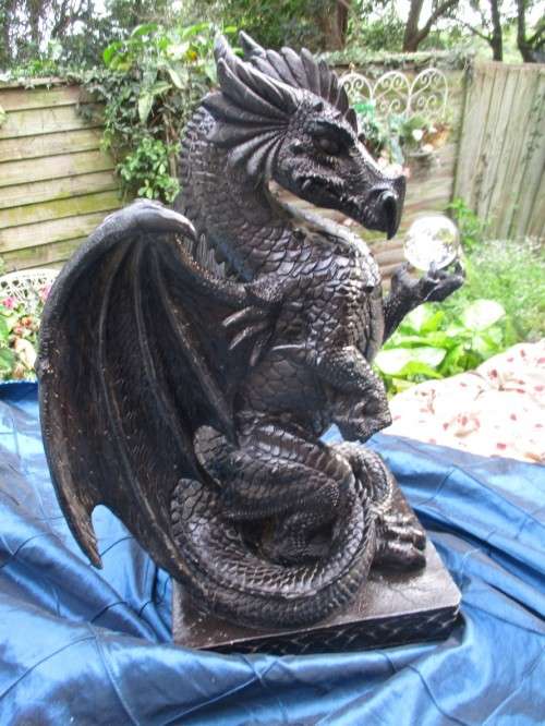 50cm Giant Black Dragon  holding an Orb