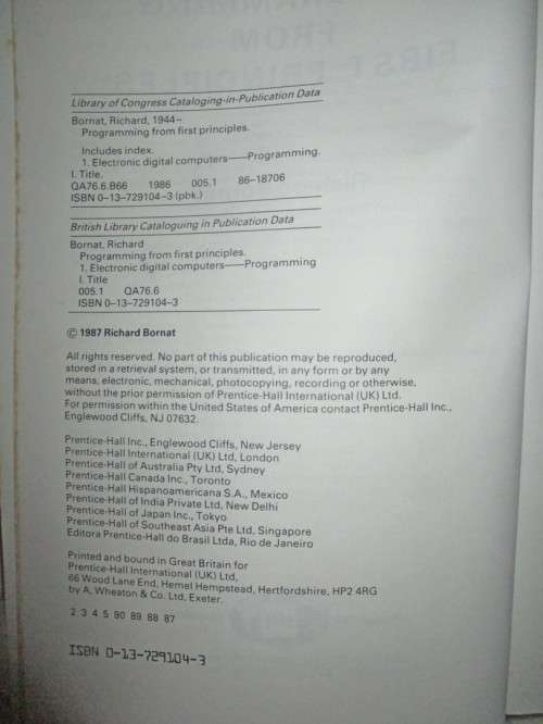 Programming from first principles  1986