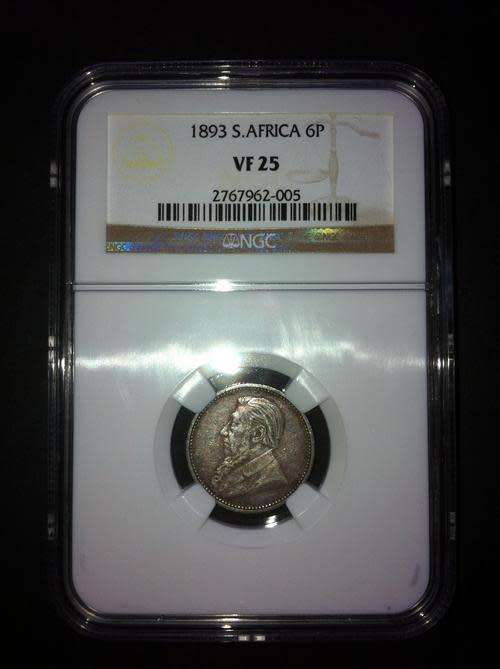 Set of 4 ZAR Six Pence - 1892 XF45 + 1893 VF25 + 1895 VF30 + 1895 VF35 + Free Insured Courier