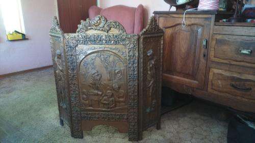 Fire Screen-Embossed and gilded sheet metal three-panel