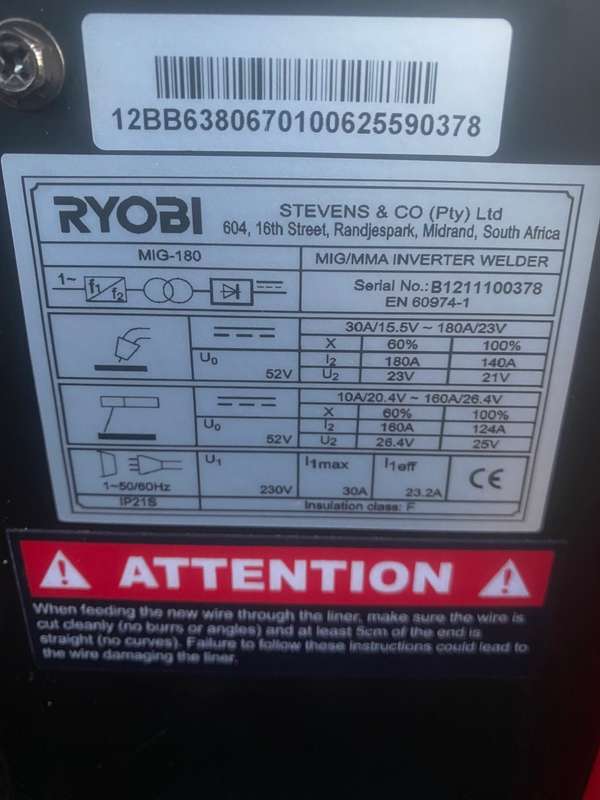 Ryobi MIG/MMA Inverter Welder MIG-180
