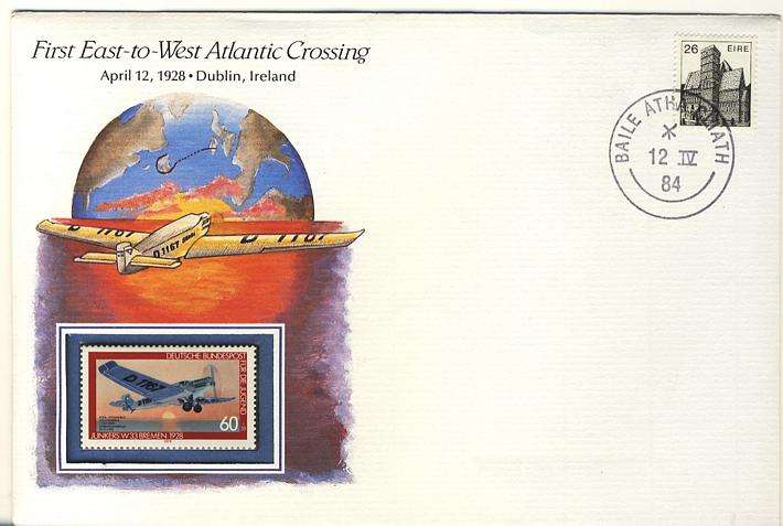 FIRST EAST TO WEST ATLANTIC CROSSING - April 12 1928 - MNH Stamp for event - Rare cover !!!