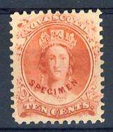 1859 - SPECIMEN - NOVA SCOTIA - CANADA  -  NOW THIS IS THE MEANING OF SCARCE !!  VALUE +/- $4575.00