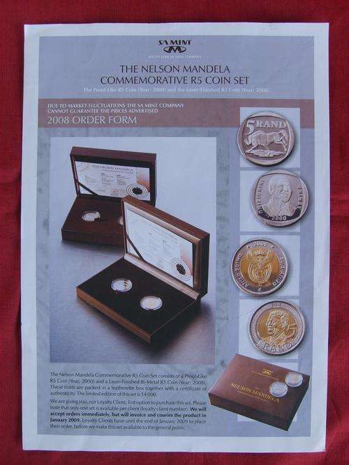 Mandela Commemorative Set - 2008 Laser F. & 2000 P/L R5 Coins (Still SEALED)