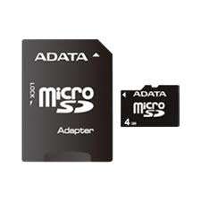 ADATA 4GB miCro SD HC memory card with SD adapter - class4 , lifetime warranty - R89