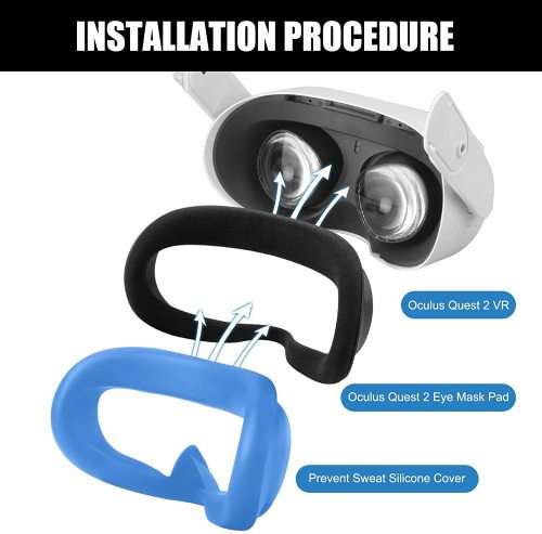 Silicone Cover for Oculus Quest 2 Headset [Sweatproof Facial Interface] Blue