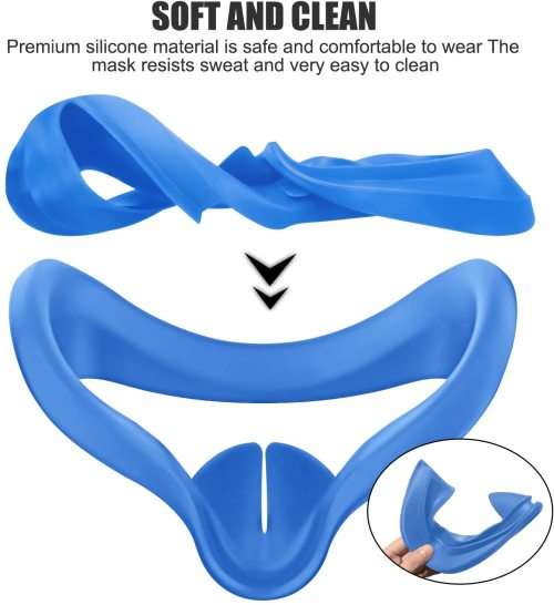 Silicone Cover for Oculus Quest 2 Headset [Sweatproof Facial Interface] Blue