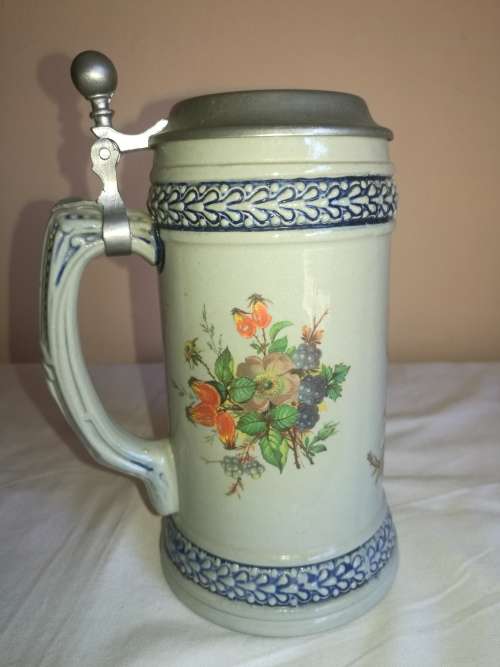 GERMAN BEER STEIN WITH PEWTER LID