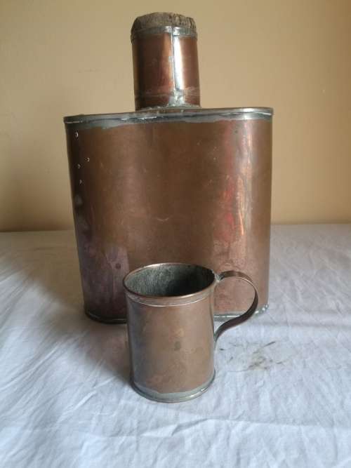 2 X VERY UNUSUAL COPPER FLASKS WITH CUPS