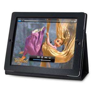 iPad 3 and Ipad 2 Leather Mat Embossing Folding Case Cover Pouch for Apple  (Black)