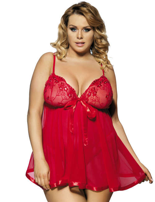 Bright Red Plus Size Floral Babydoll
