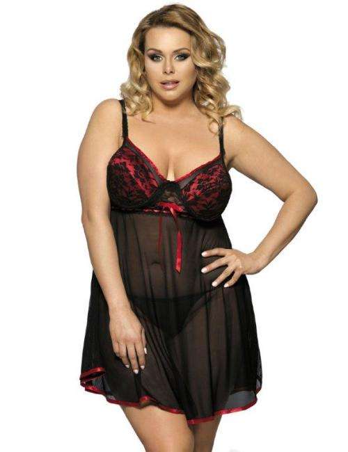 Black Plus Size Babydoll With Red Ribbon