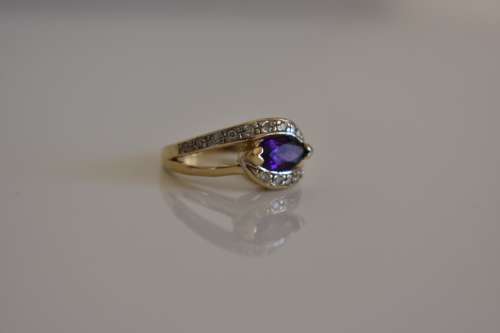 *R22199*WOW heavy Amethyst DIAMOND gold ring