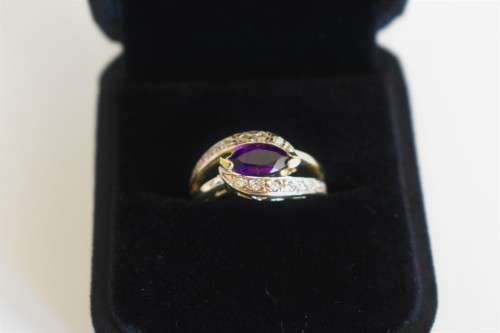 *R22199*WOW heavy Amethyst DIAMOND gold ring