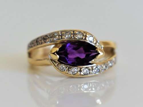 *R22199*WOW heavy Amethyst DIAMOND gold ring