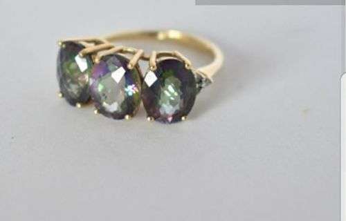 RARE mystic topaz and diamond 9ct gold ring