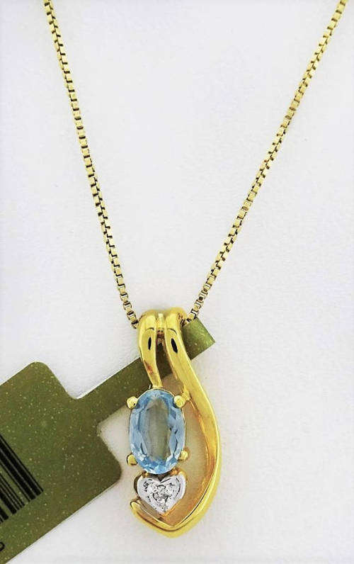 Aquamarine and DIAMOND gold pendant and chain