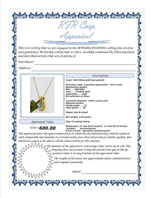Aquamarine and DIAMOND gold pendant and chain