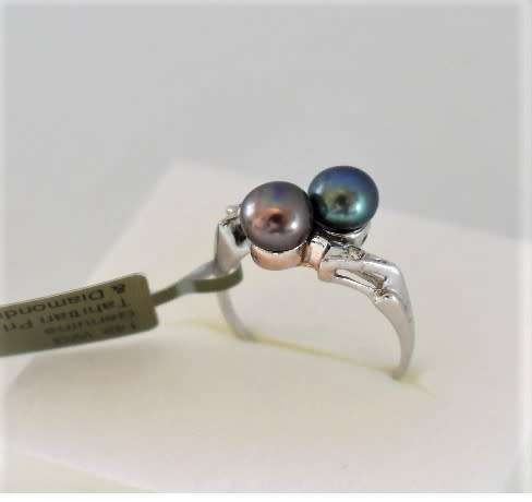 *VERY RARE* tahitian pearl AAA diamond 14k white gold ring