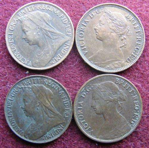 4  BRITISH FARTHINGS.  1881,  1867,  1897,  1901 VICTORIA