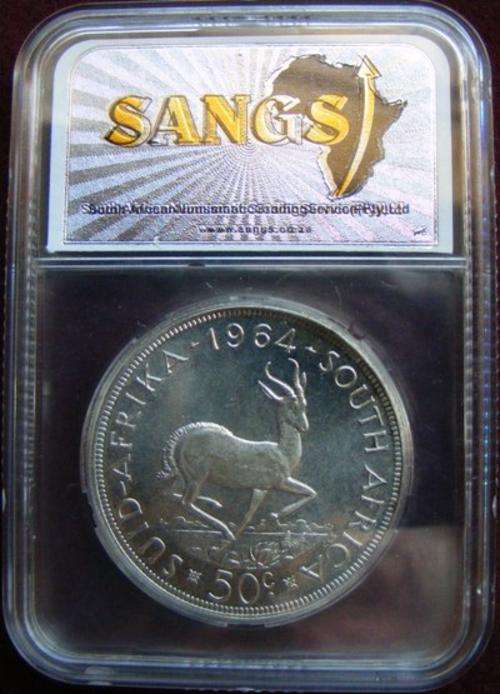 1964  graded SA UNION SILVER 50 C  PF64