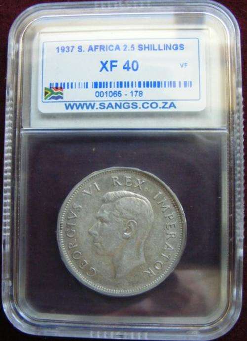 1937 SA Union  80% silver  HALFCROWN.  GRADED XF 40.