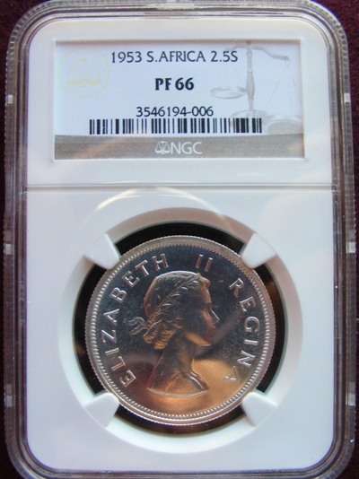SA UNION 1953 PF 66 SILVER  HALF CROWN  NGC GRADED