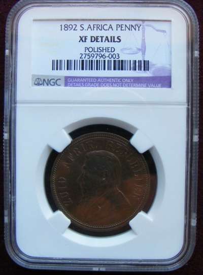 1892 PENNY NGC GRADED XF DETAILS   HERNS FOR XF R4000