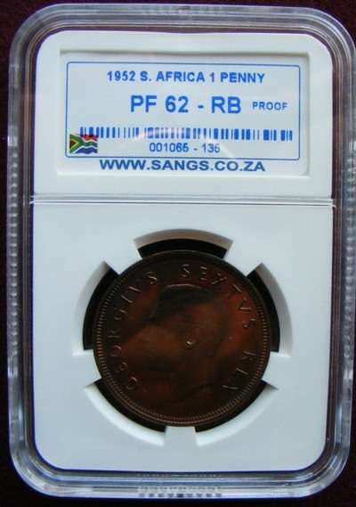 1952   graded SA UNION PENNY PF62 RB  15500 proofs minted.