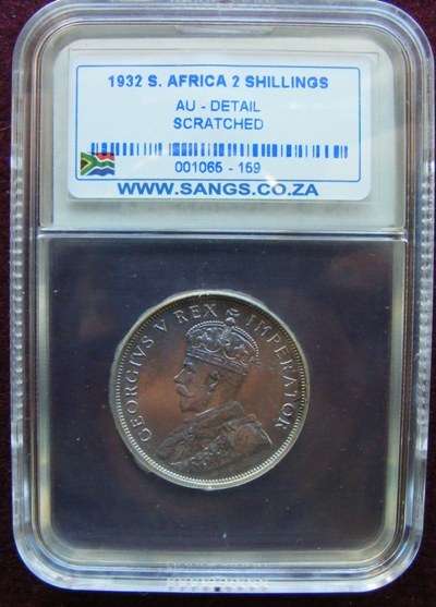 1932  graded SA UNION TWO SHILLINGS  AU DEETAILS