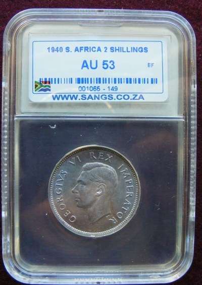 1940  graded SA UNION TWO SHILLINGS  AU 53