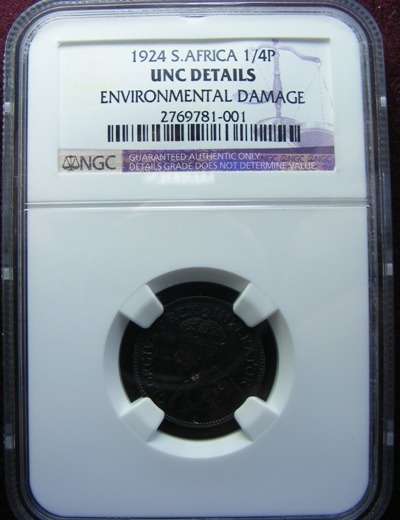 1924 SA UNION FARTHING. NGC graded UNC details.  .  LOW MINTAGE OF 94838
