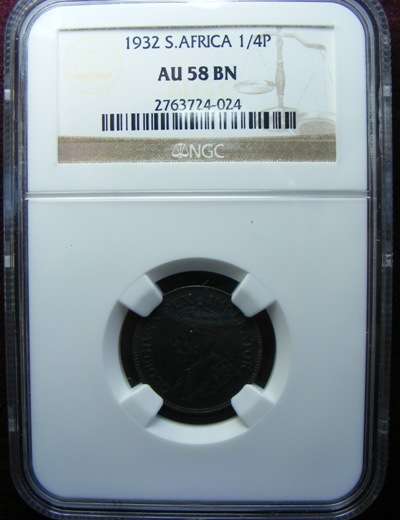 1932 SA UNION FARTHING. NGC graded AU 58 BN.  .  LOW MINTAGE OF 105403